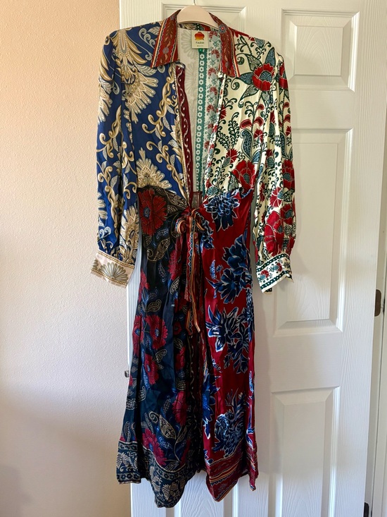 FARM Rio Dresses & Skirts - FARM Rio Patchwork Floral Tie-Waist Maxi Dress — Red, Blue, Cream